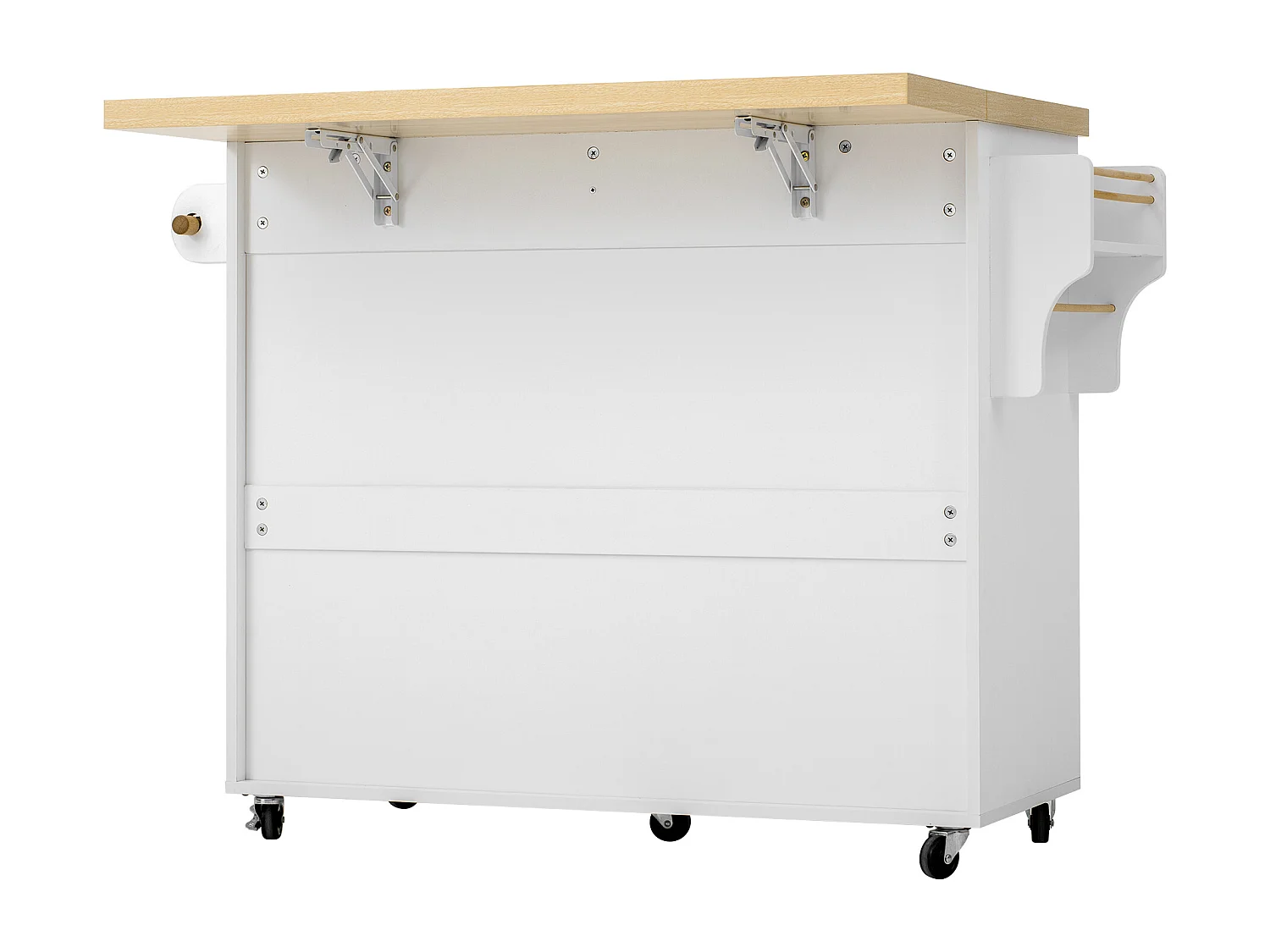 Isola cucina mobile con 2 ante in vetro e 3 cassetti - Tavolo allungabile - Bianco