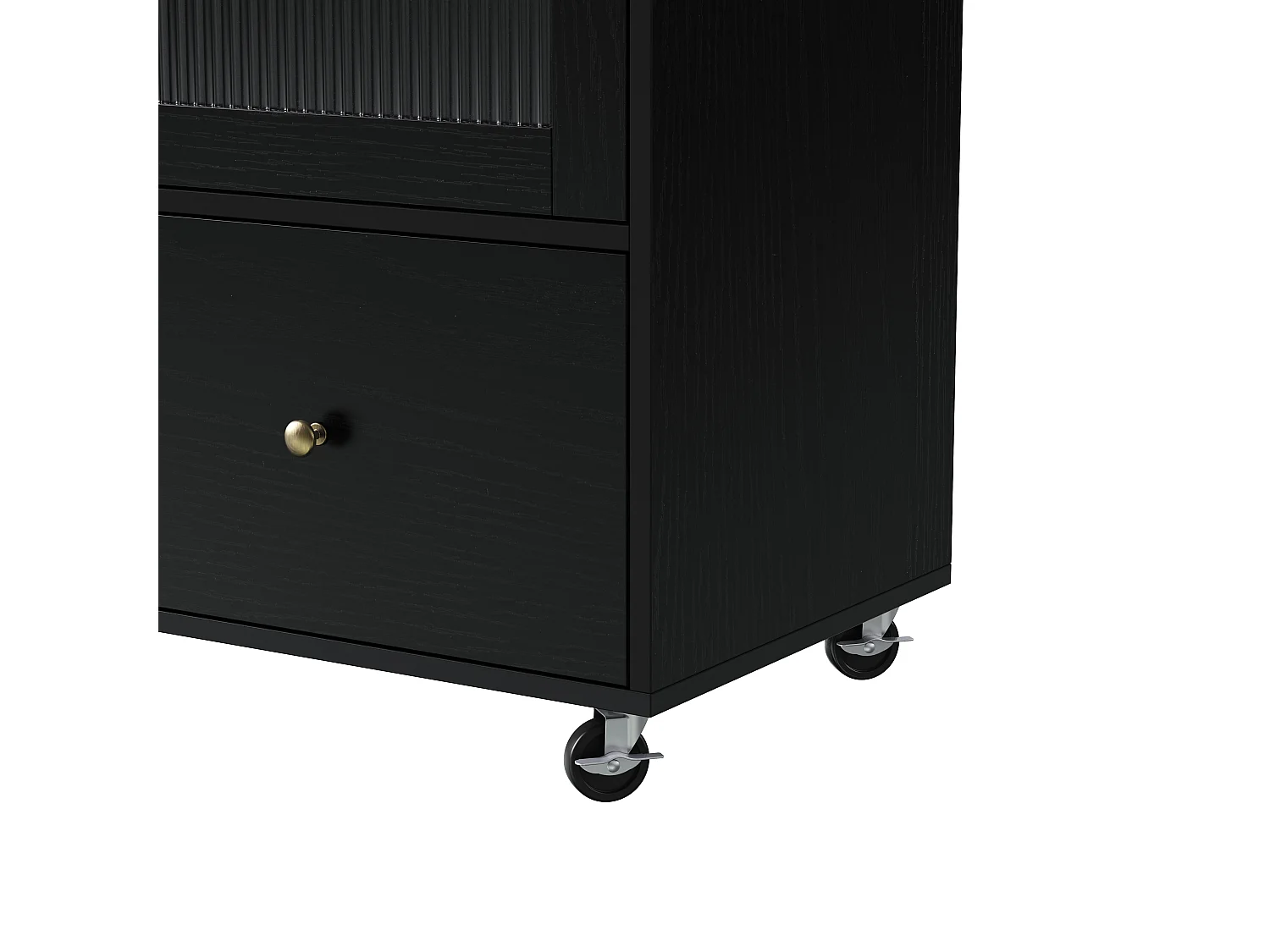 Isola cucina mobile con 2 ante in vetro e 3 cassetti - Tavolo allungabile - Nero