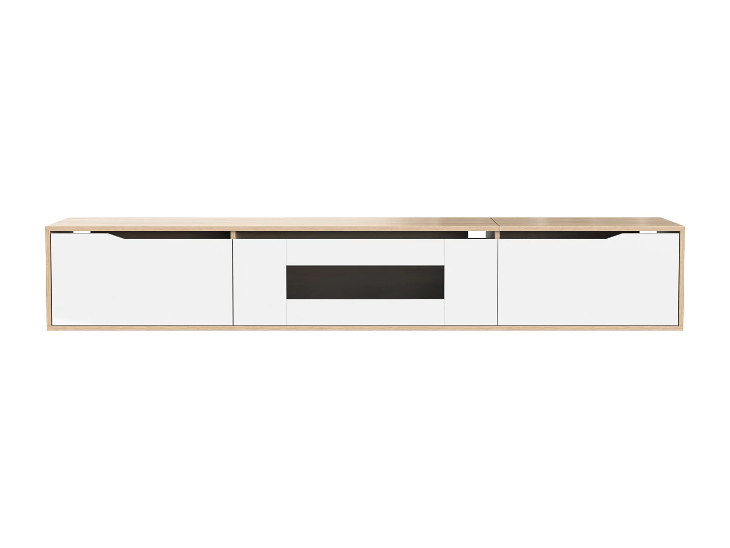 Mobile porta TV con 3 ante e illuminazione LED - Bianco lucido e naturale