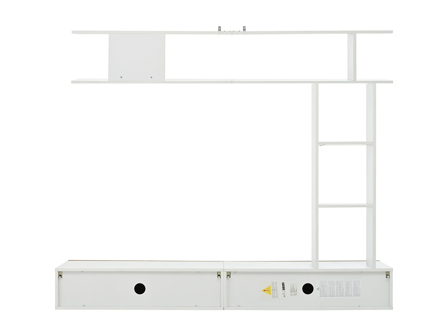 Ensemble mur TV 180 × 35 × 22,5 cm blanc et bois, vitrine, lowboard, étagères, pour TV jusqu’à 80"