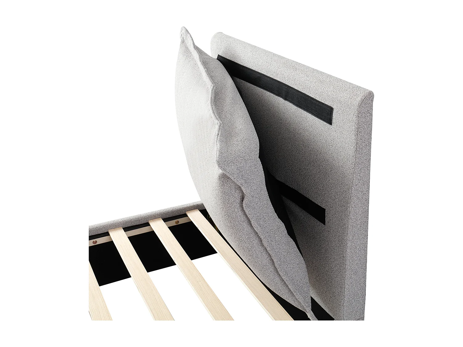 Lit simple 90x200cm avec tiroir et tête de lit rembourrée - Tissu chenille gris