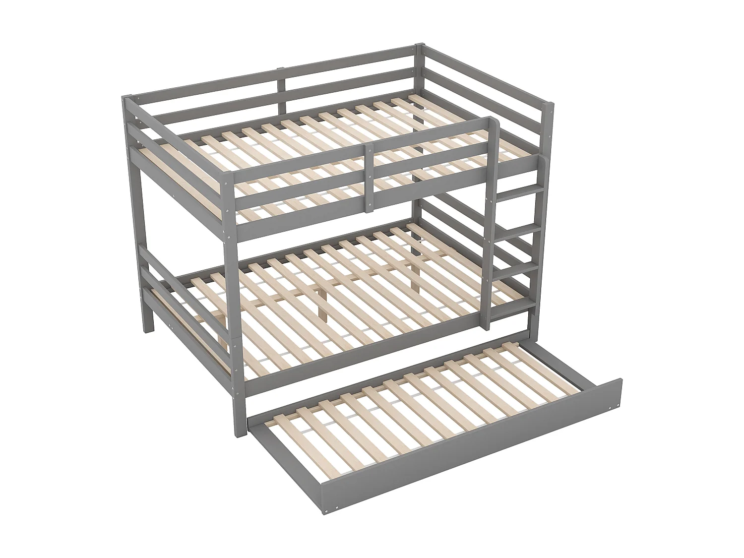 Lit superposé 140x200 cm avec lit gigogne 90x190 cm- Lit enfant en bois pin et MDF - Gris