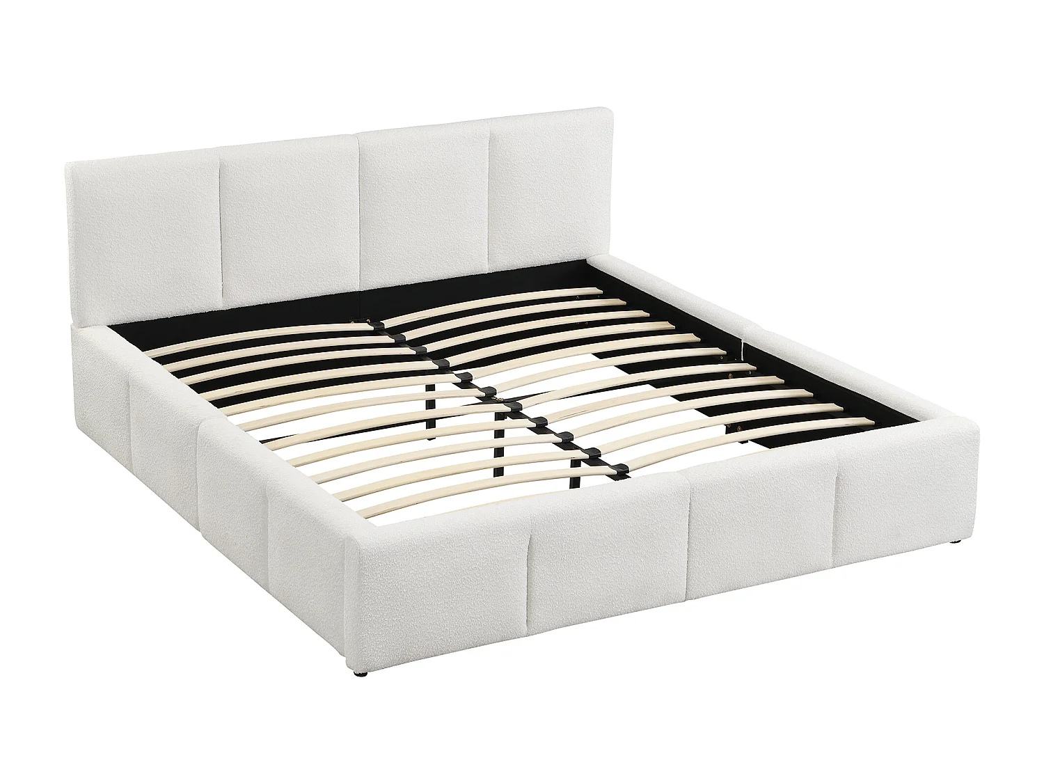 Letto matrimoniale 180 x 200 cm con testiera imbottita - Letto per adulti - Tessuto bouclé beige