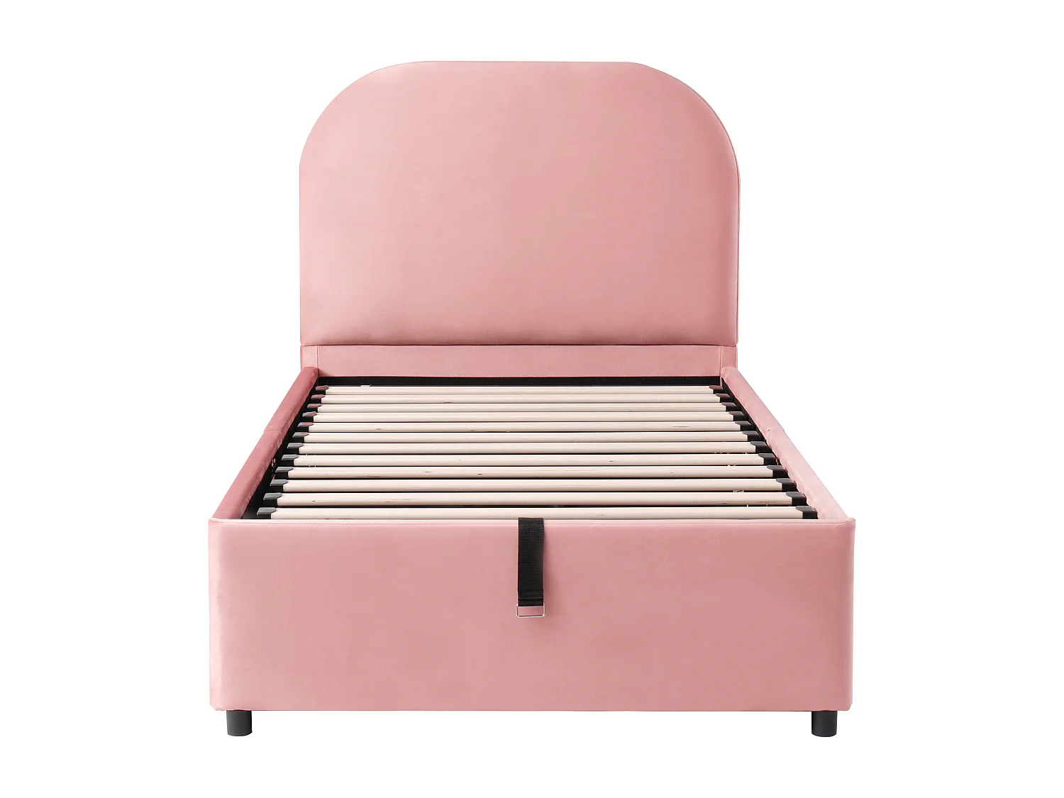 Lit coffre simple 90x200cm avec tête de lit capitonnée - Lit enfant - Velours rose
