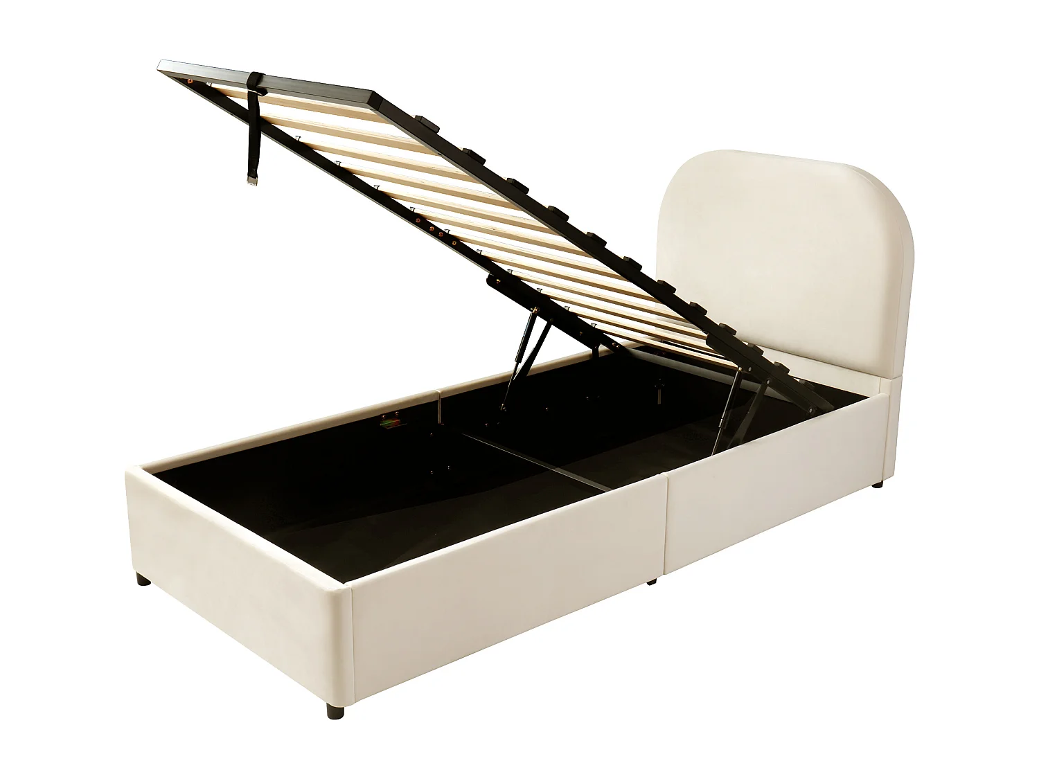 Lit coffre simple 90x200cm avec tête de lit capitonnée - Lit enfant - Velours beige