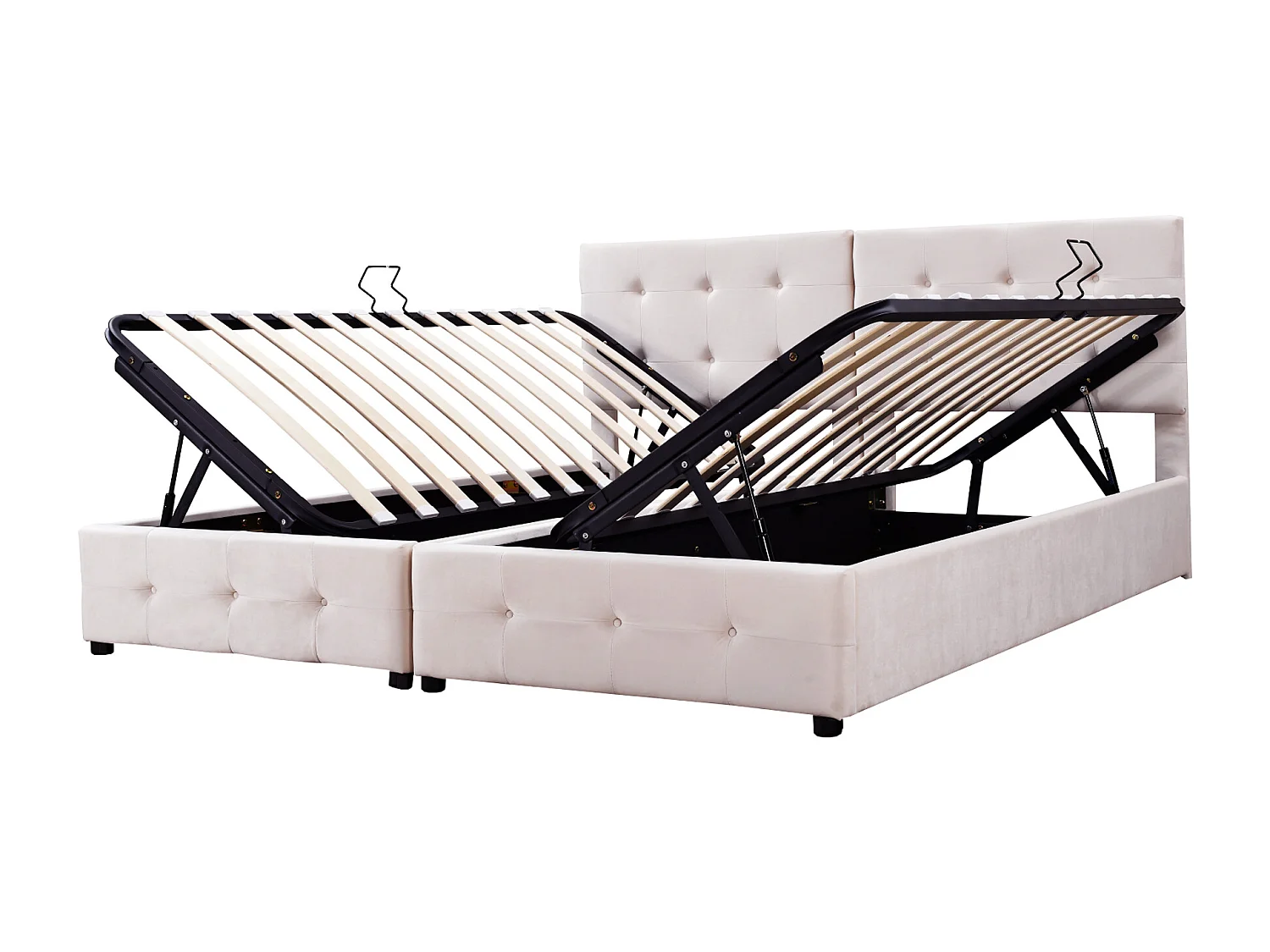 Letto matrimoniale con contenitore 180x200cm, trasformabile in letto per bambini (2 x 90x200cm) - Velluto beige