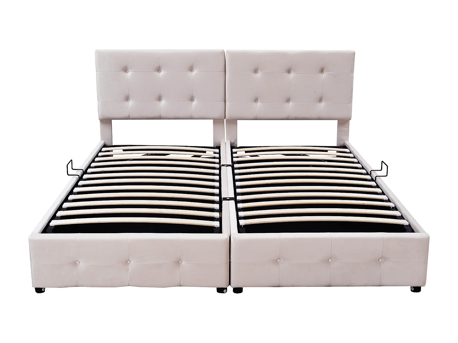 Letto matrimoniale con contenitore 180x200cm, trasformabile in letto per bambini (2 x 90x200cm) - Velluto beige