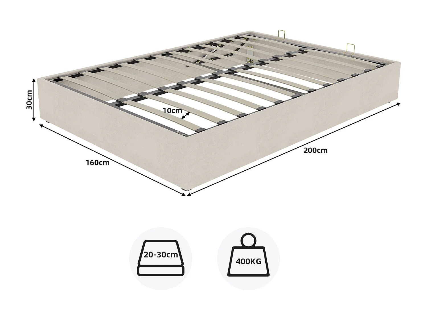 Tweepersoonsbed met opbergruimte 160x200cm - Zonder hoofdbord en matras - Beige fluweel