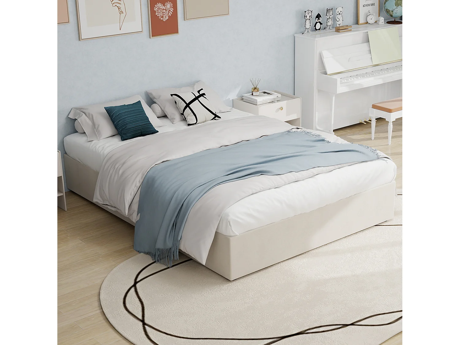 Tweepersoonsbed met opbergruimte 160x200cm - Zonder hoofdbord en matras - Beige fluweel