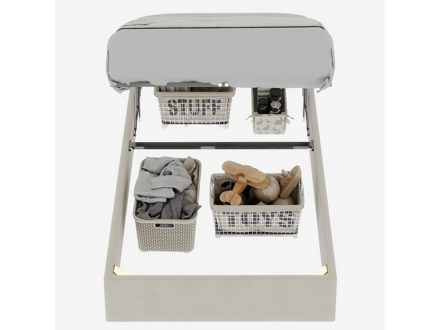 Tweepersoonsbed met opbergruimte 160x200cm - Zonder hoofdbord en matras - Beige fluweel