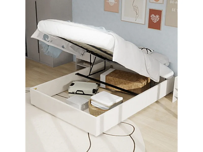 Tweepersoonsbed met opbergruimte 160x200cm - Zonder hoofdbord en matras - Beige fluweel