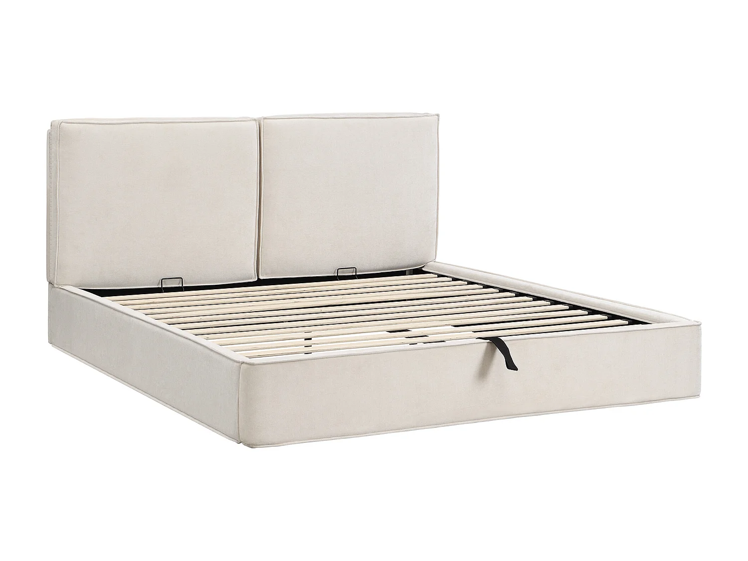 Lit coffre double 180 x 200 cm avec sommier à lattes - Lit capitonnée en chenille beige