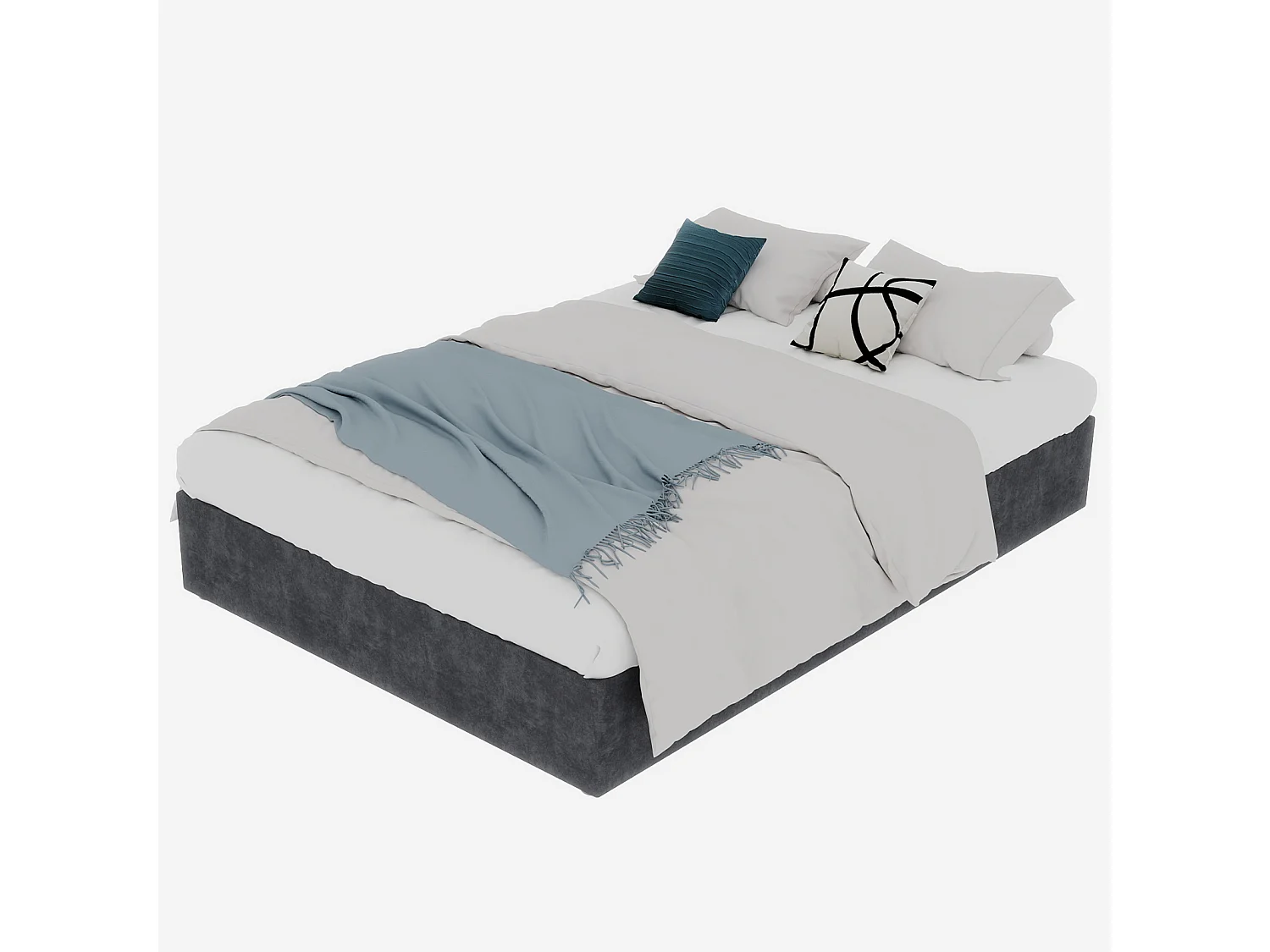 Tweepersoonsbed met opbergruimte 160x200cm - Zonder hoofdbord en matras - Grijs fluweel