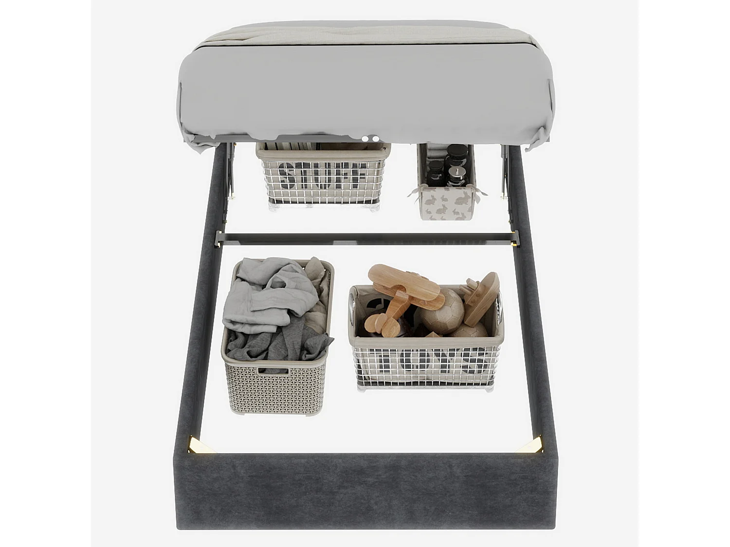 Tweepersoonsbed met opbergruimte 160x200cm - Zonder hoofdbord en matras - Grijs fluweel