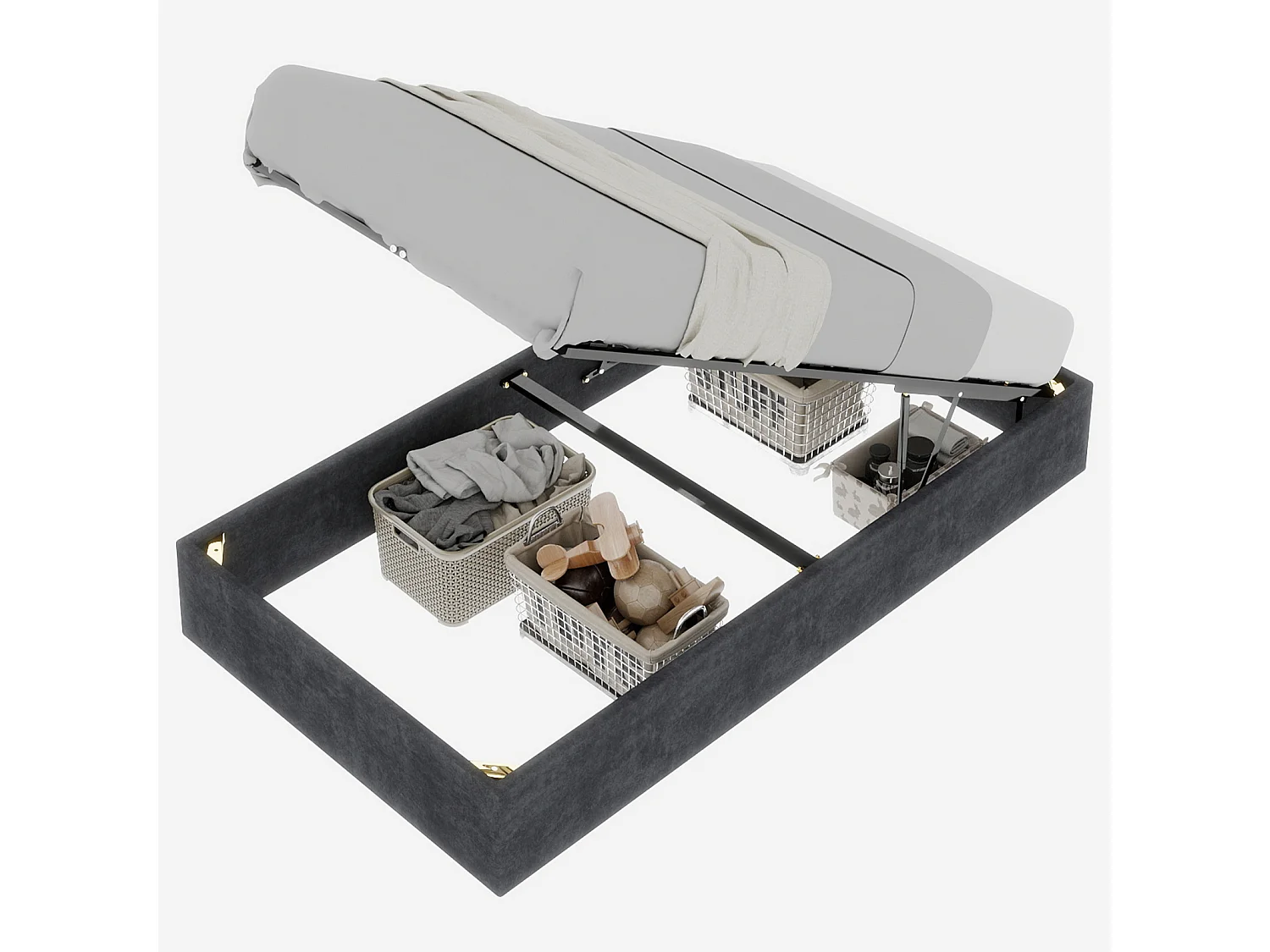 Tweepersoonsbed met opbergruimte 160x200cm - Zonder hoofdbord en matras - Grijs fluweel