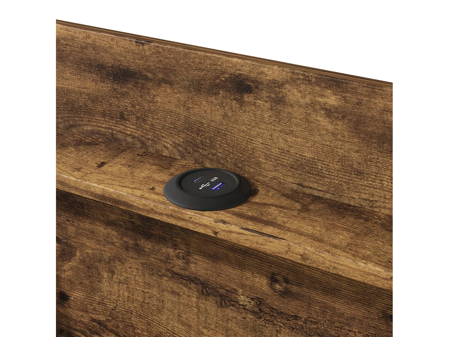 Opbergbed 90x200 cm met LED-, USB- en Type-C-poorten - Opklapbaar hoofdeinde met opbergruimte - Grijze linnen stof