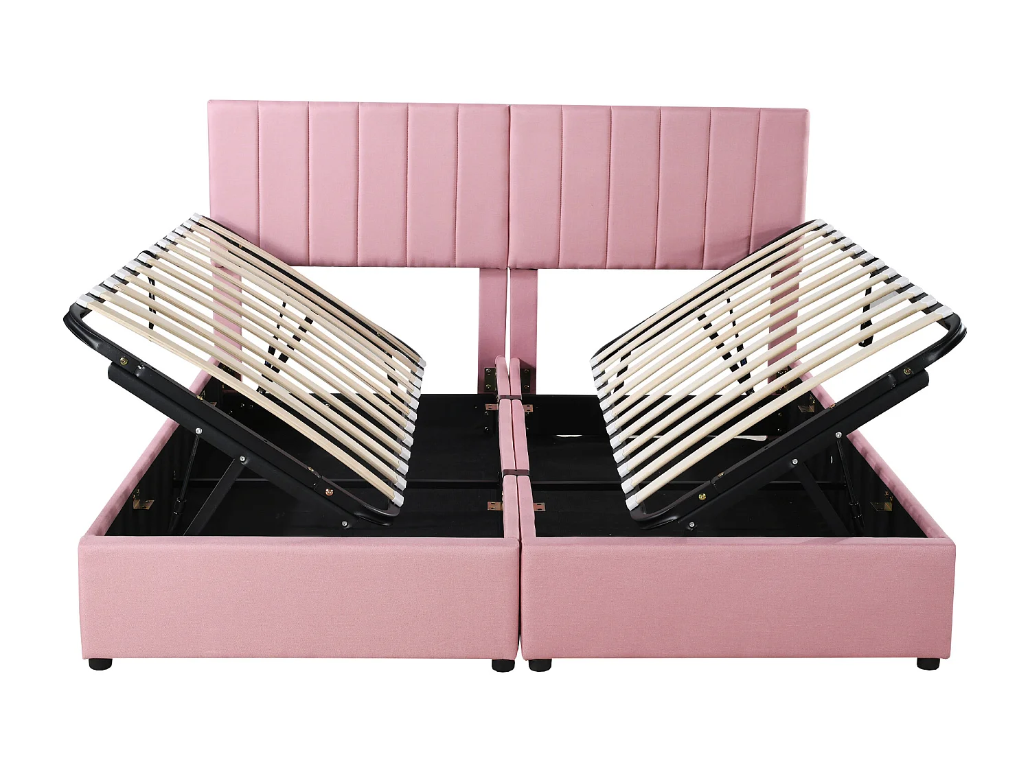 Lit double coffre adulte 180x200cm convertible en lit enfant 2 x 90x 200cm - Tissu lin rose