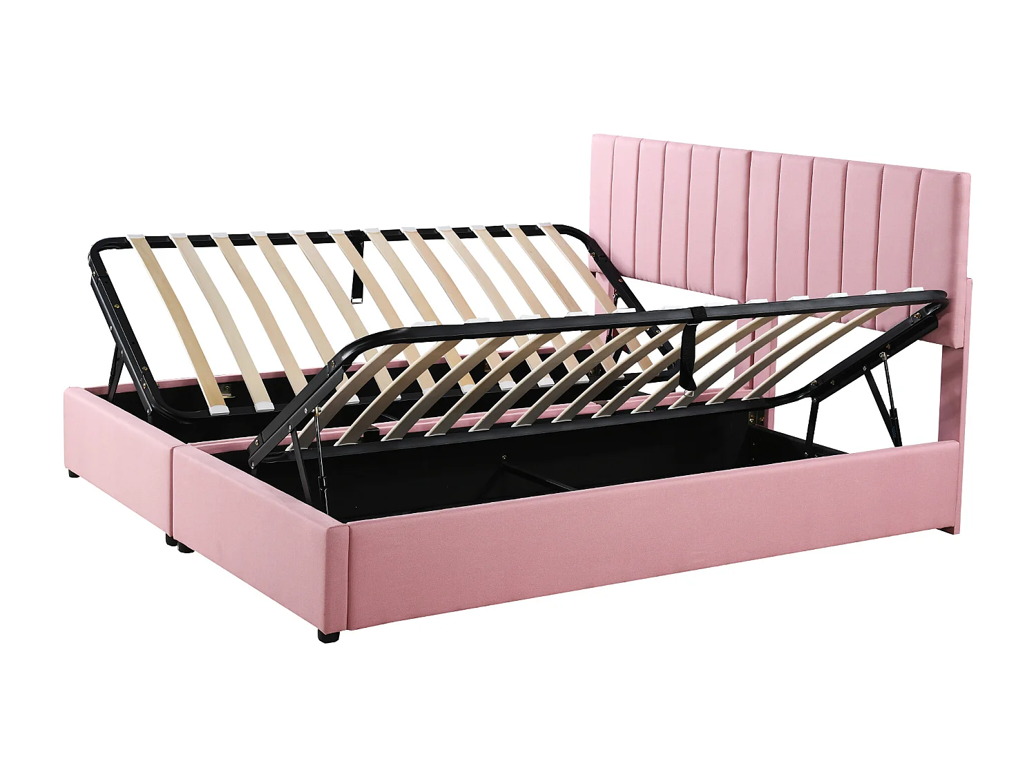 Lit double coffre adulte 180x200cm convertible en lit enfant 2 x 90x 200cm - Tissu lin rose