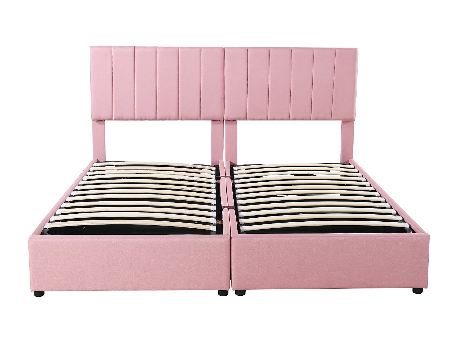 Lit double coffre adulte 180x200cm convertible en lit enfant 2 x 90x 200cm - Tissu lin rose