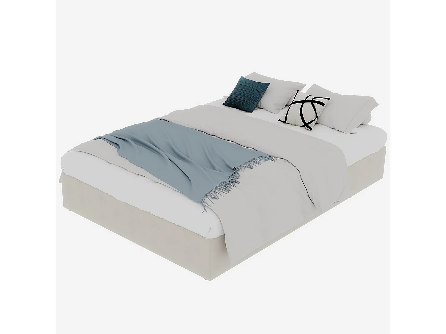 Tweepersoonsbed met opbergruimte 140x200cm - Zonder hoofdbord en matras - Beige fluweel
