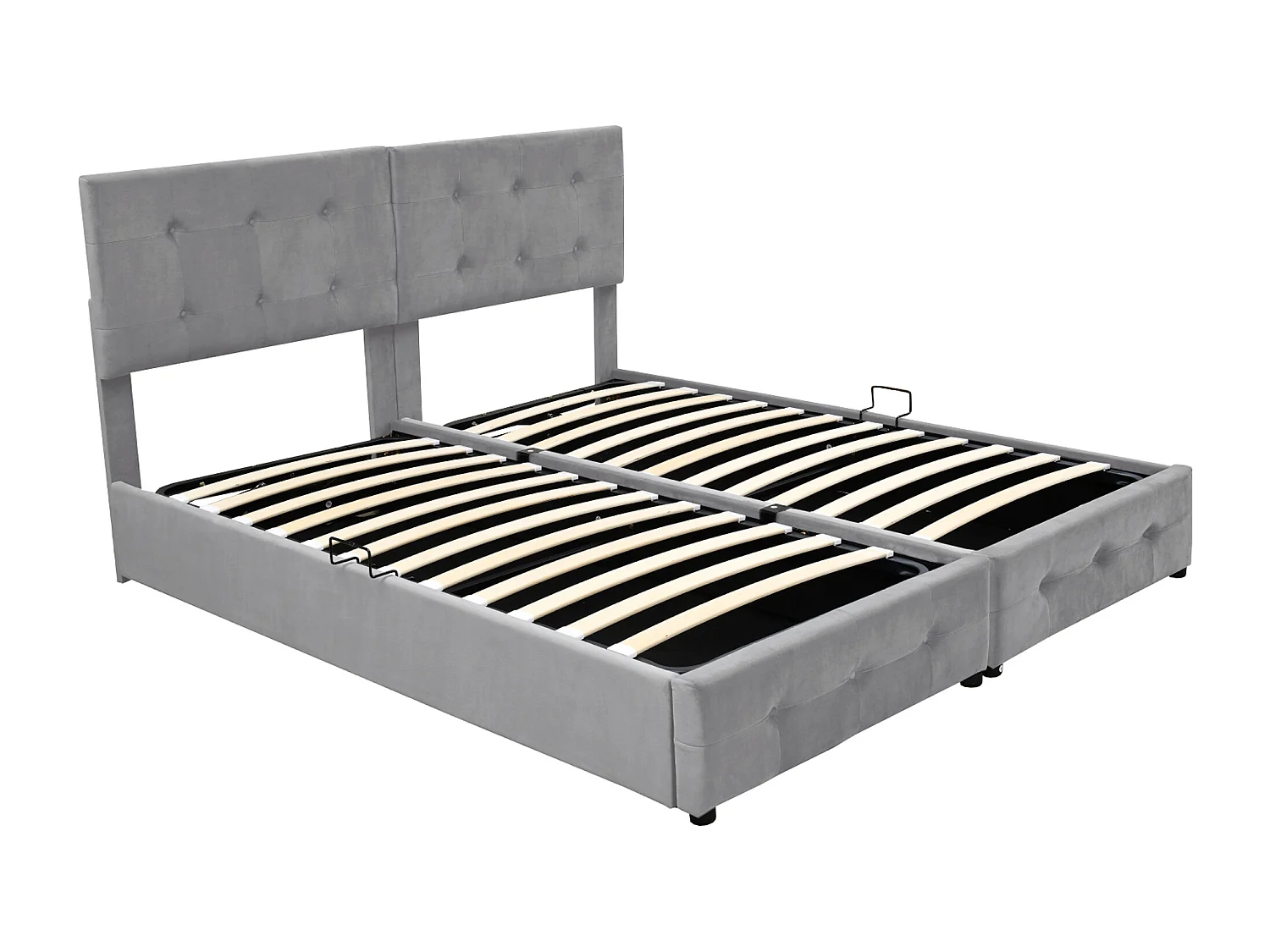 Lit double coffre 180x200cm convertible en lit enfant 2 x 90x 200cm - Velours gris