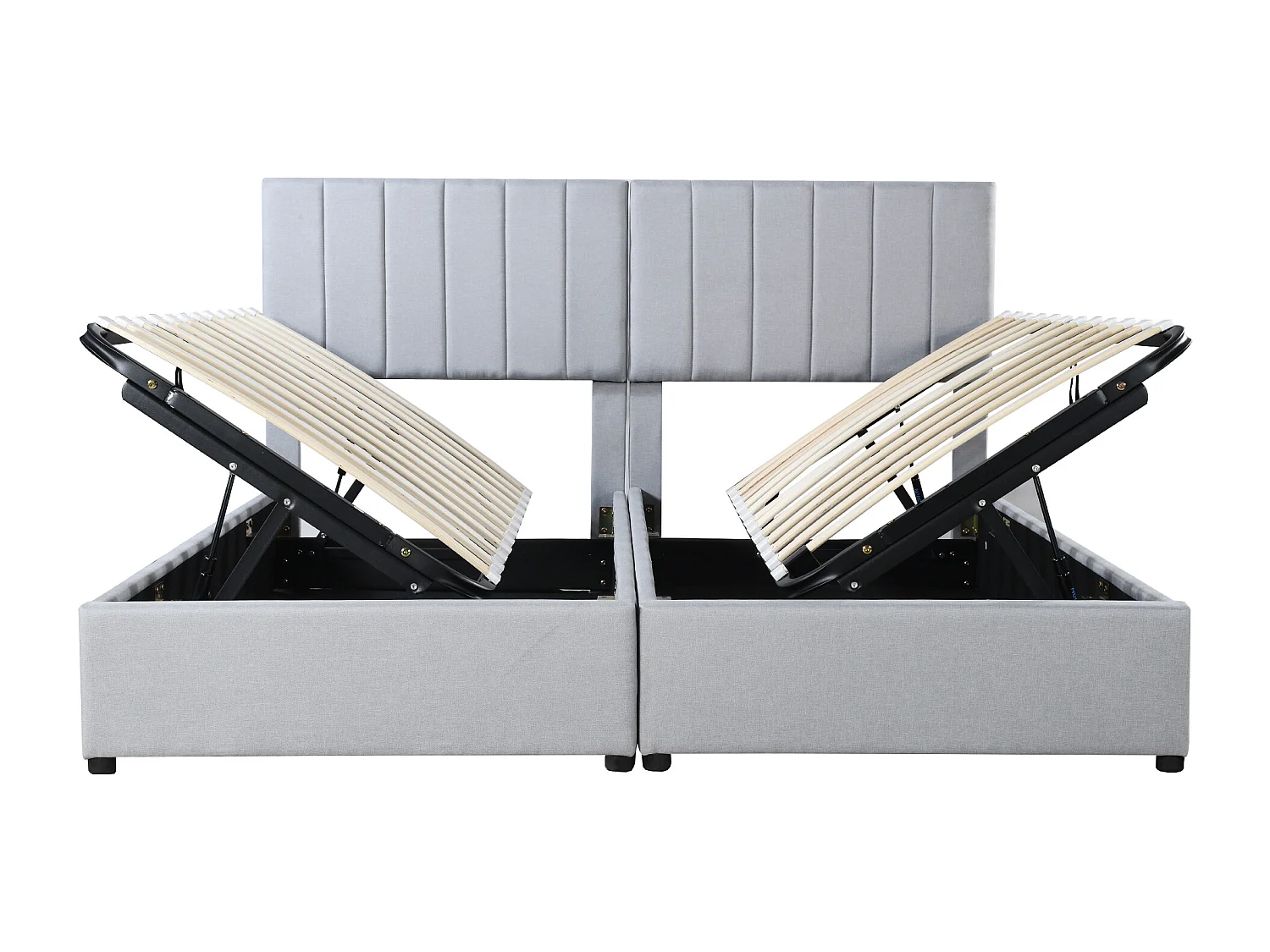 Lit double coffre adulte 180x200cm convertible en lit enfant 2 x 90x 200cm - Tissu lin gris