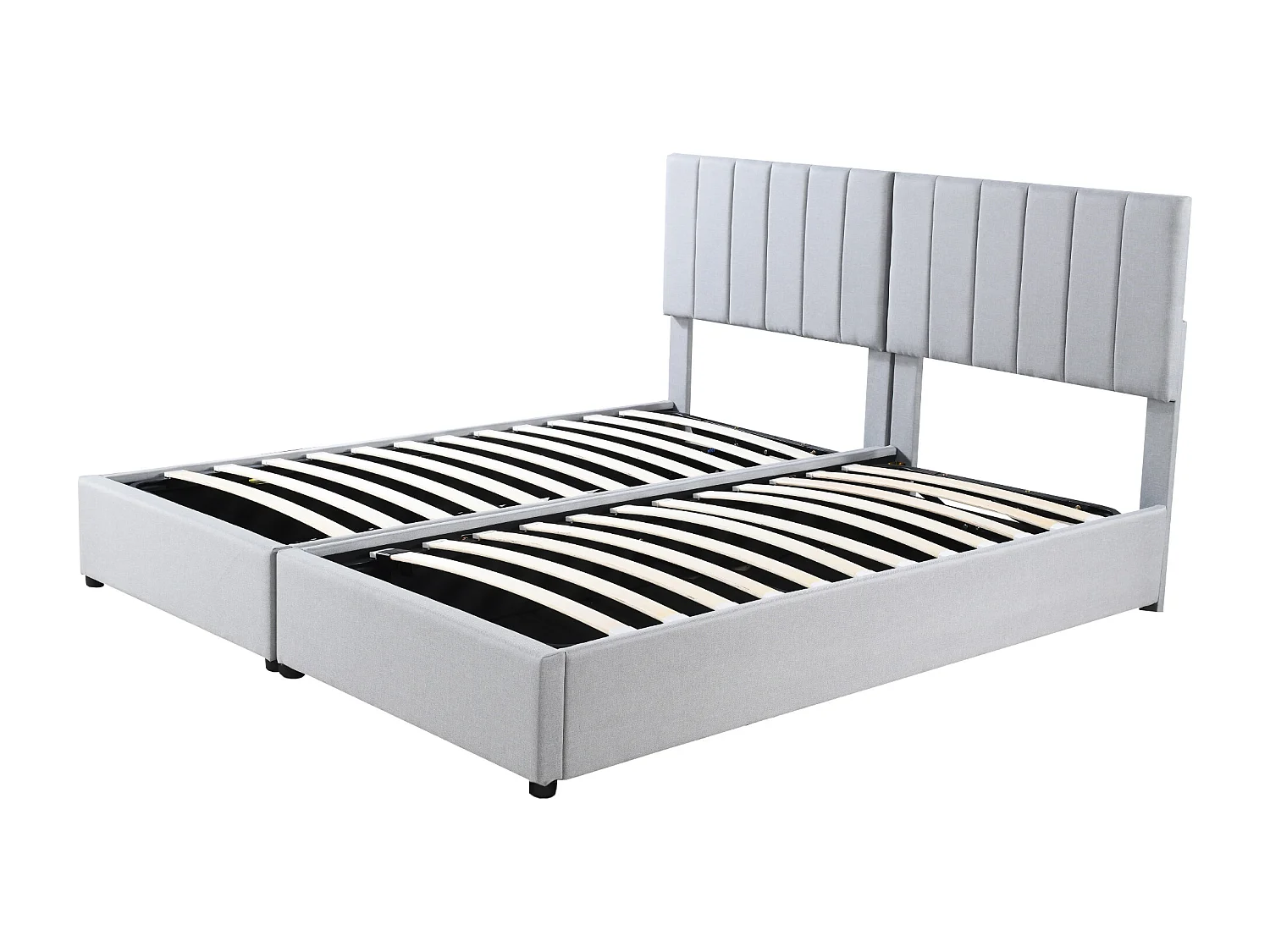 Lit double coffre adulte 180x200cm convertible en lit enfant 2 x 90x 200cm - Tissu lin gris