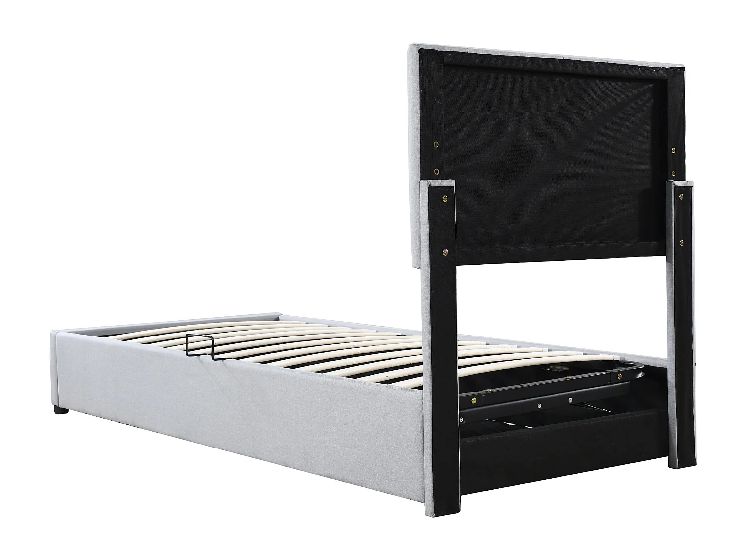 Lit double coffre adulte 180x200cm convertible en lit enfant 2 x 90x 200cm - Tissu lin gris