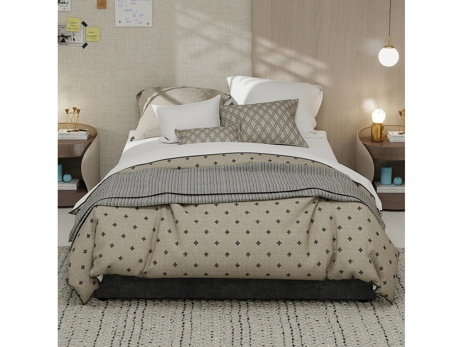 Letto matrimoniale con contenitore 140x200cm - Senza testiera e materasso - Velluto grigio