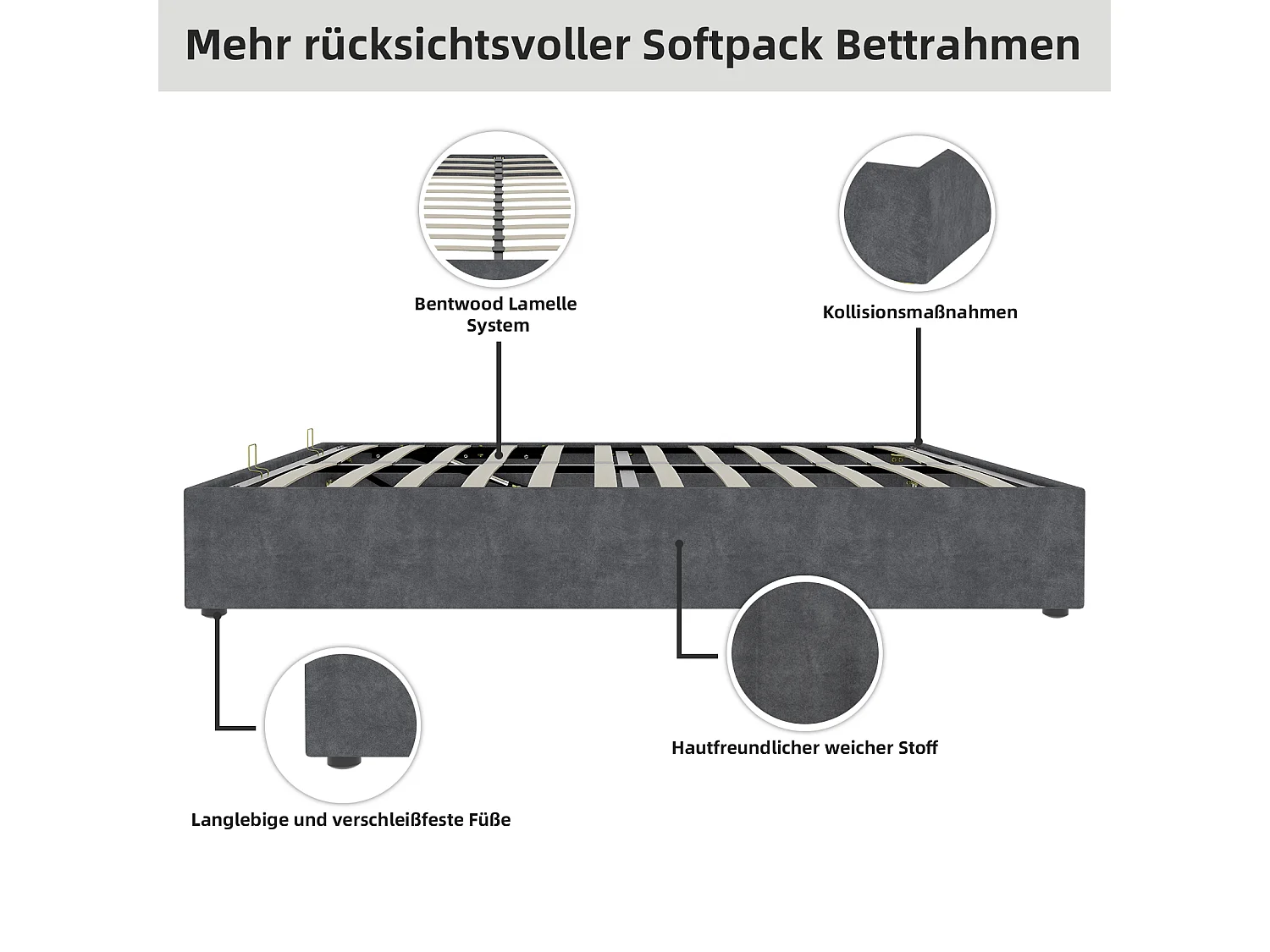 Lit double coffre 140x200cm - Sans tête de lit et matelas - Velours gris