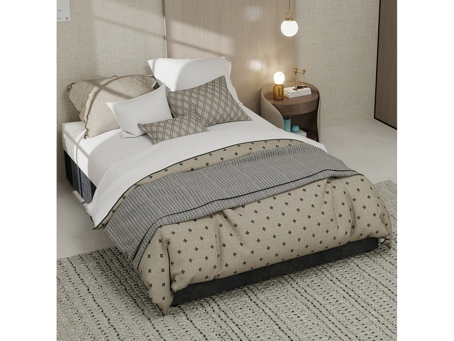 Lit double coffre 140x200cm - Sans tête de lit et matelas - Velours gris