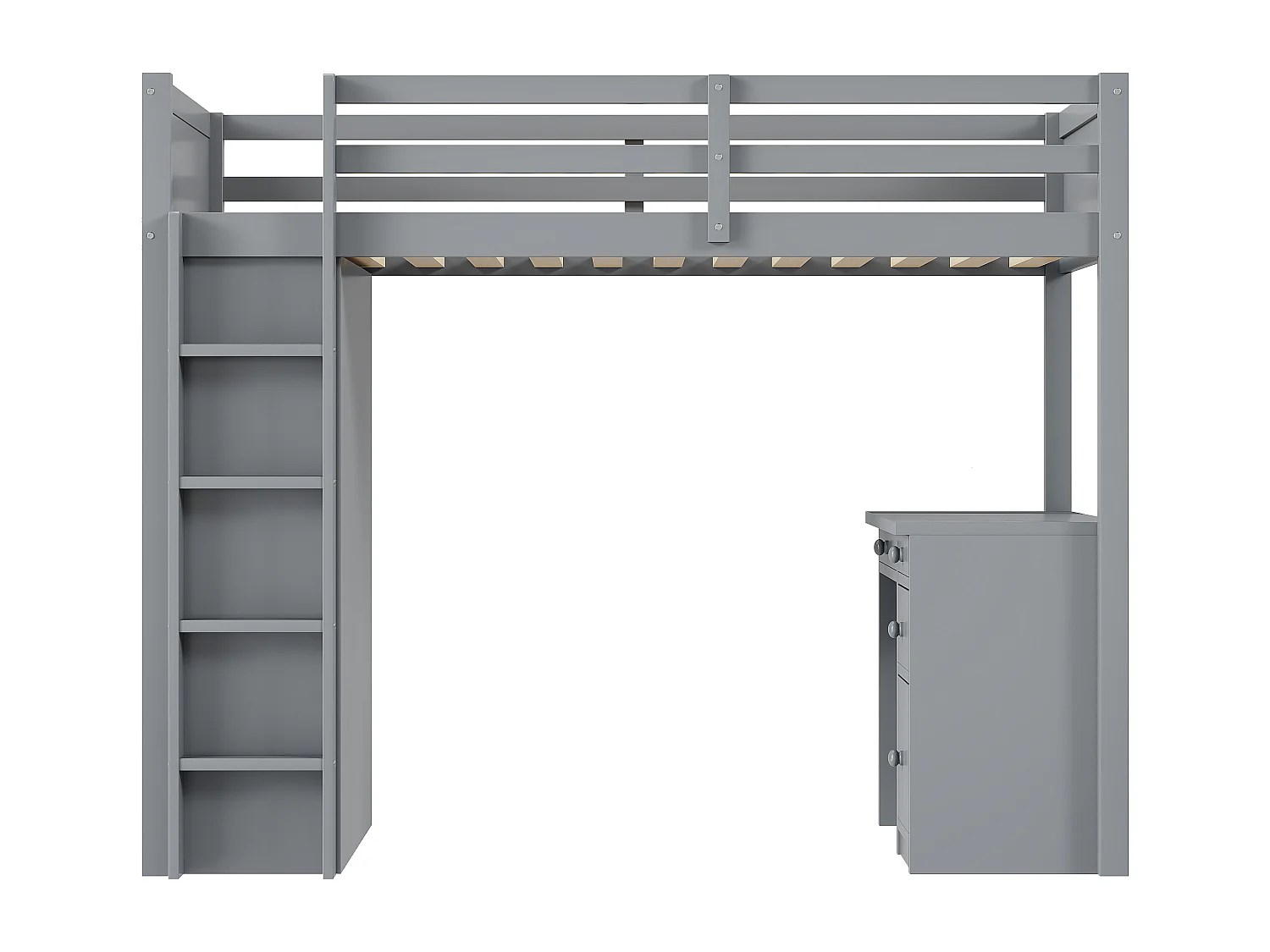 Letto a soppalco per bambini 90 x 200 cm con 4 cassetti, scrivania e armadio contenitore - Legno grigio