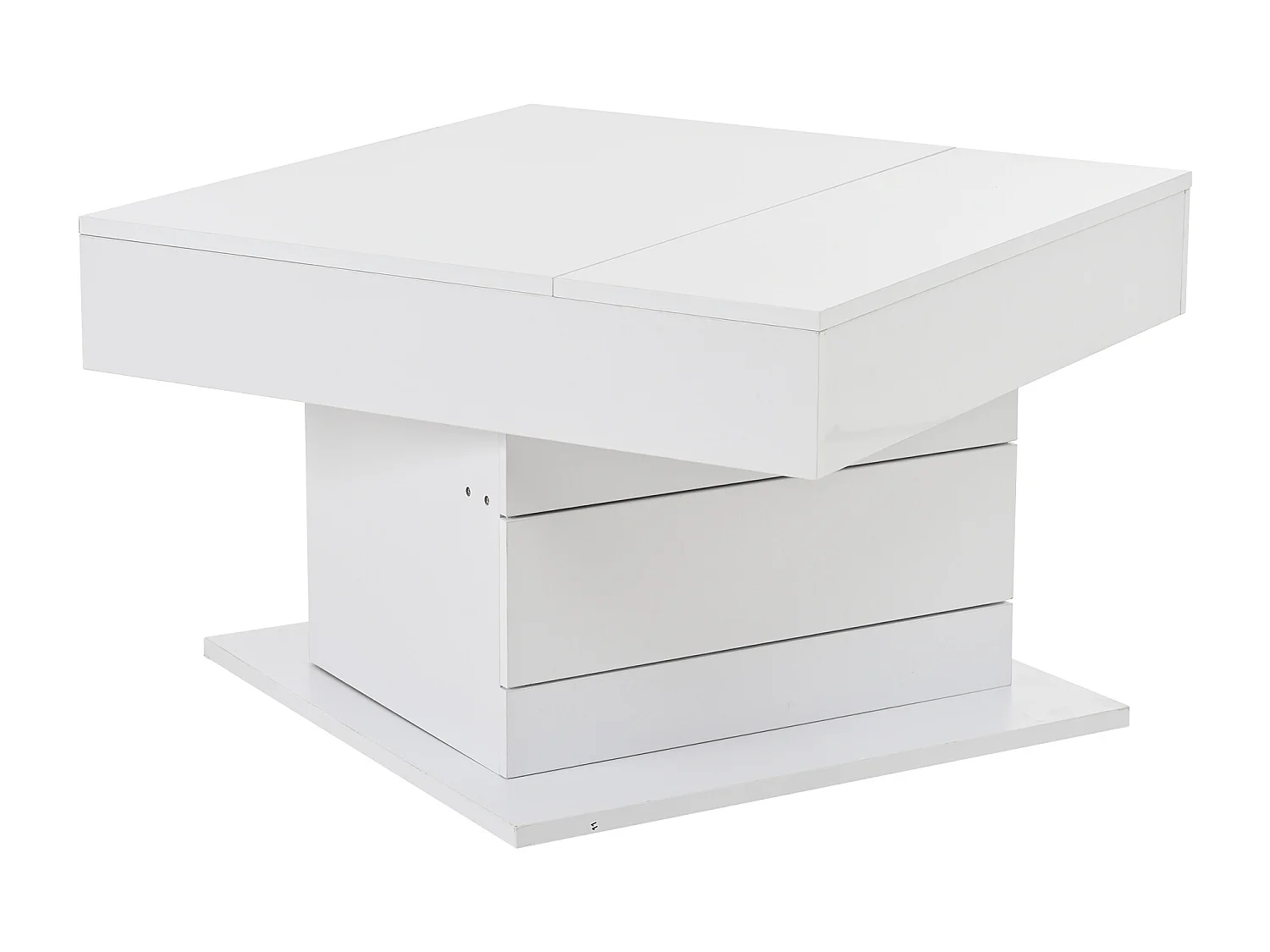Table basse relevable laquée brillante avec tiroir - Plateau pivotant - Bois PB blanc