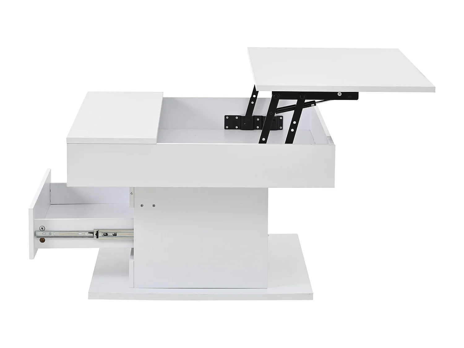 Table basse relevable laquée brillante avec tiroir - Plateau pivotant - Bois PB blanc