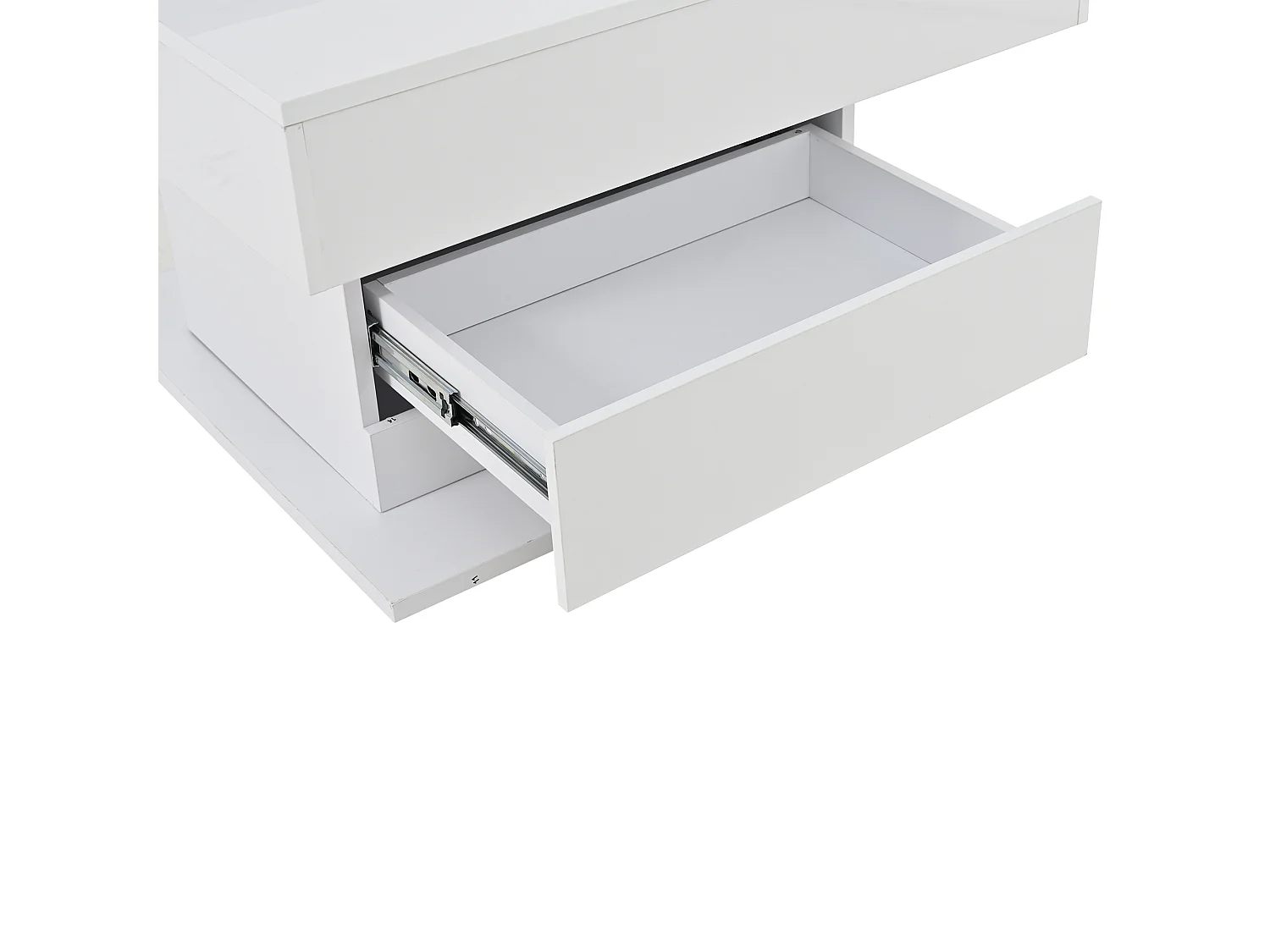 Table basse relevable laquée brillante avec tiroir - Plateau pivotant - Bois PB blanc