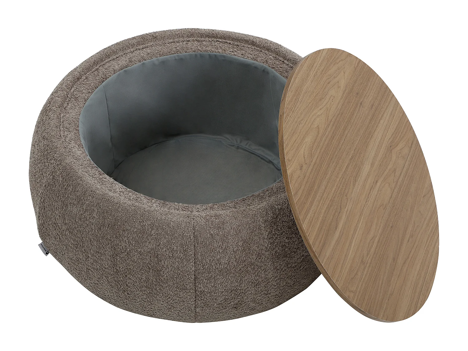Table basse avec coffre de rangement en tissu bouclette et MDF - Taupe - SORIELI