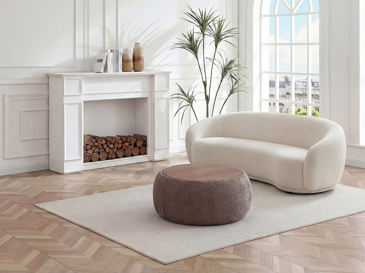 Vente-unique Couchtisch Mit Stauraum In Bouclé-Stoff Und Mdf - Taupe - Sorieli