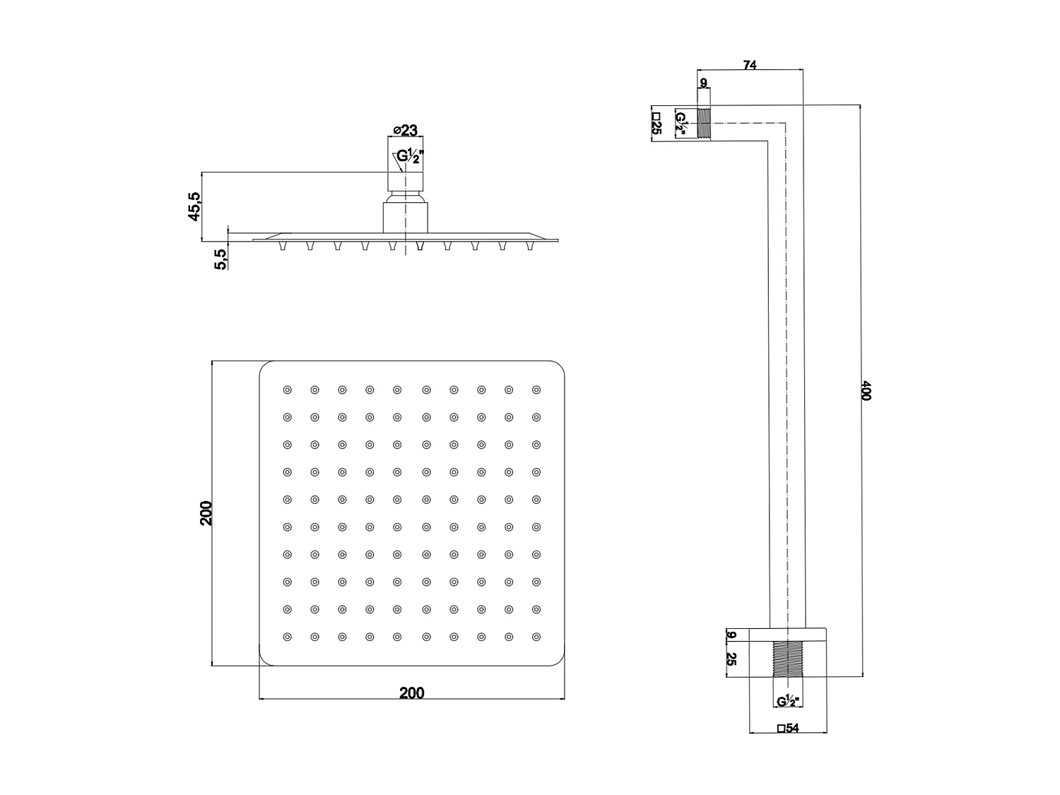 Set Complet De Pomme Haute, Pommeau De Douche Manuel, Prise D'eau, Mitigeur Chromé 6Pc