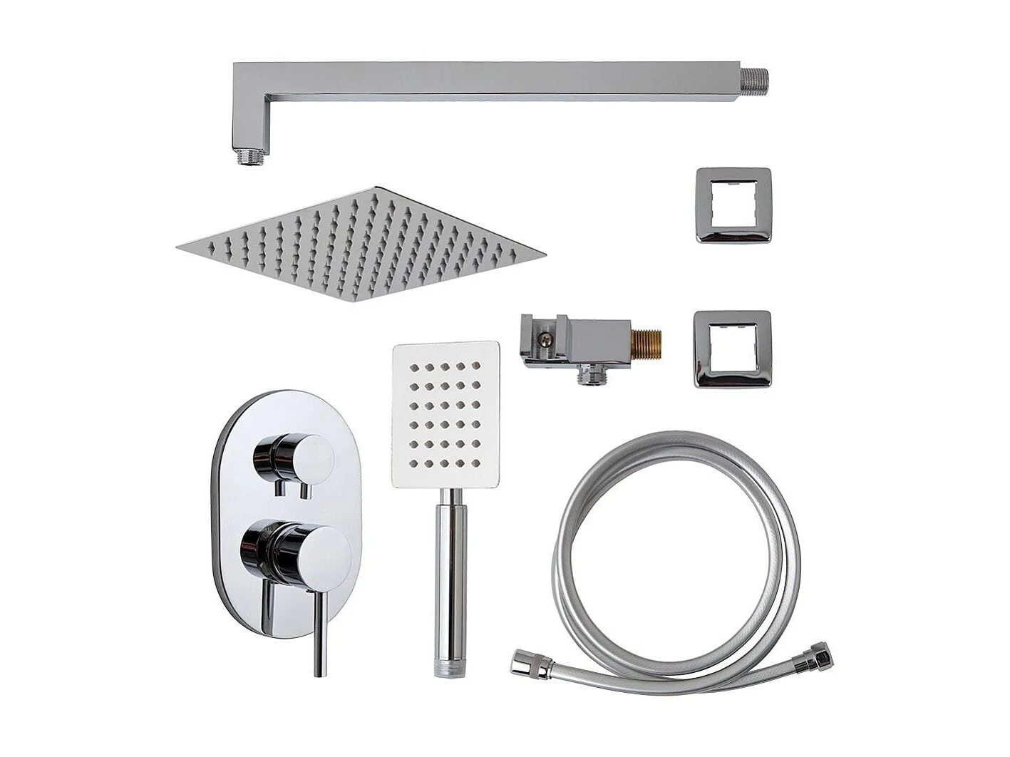 Set Complet De Pomme Haute, Pommeau De Douche Manuel, Prise D'eau, Mitigeur Chromé 6Pc