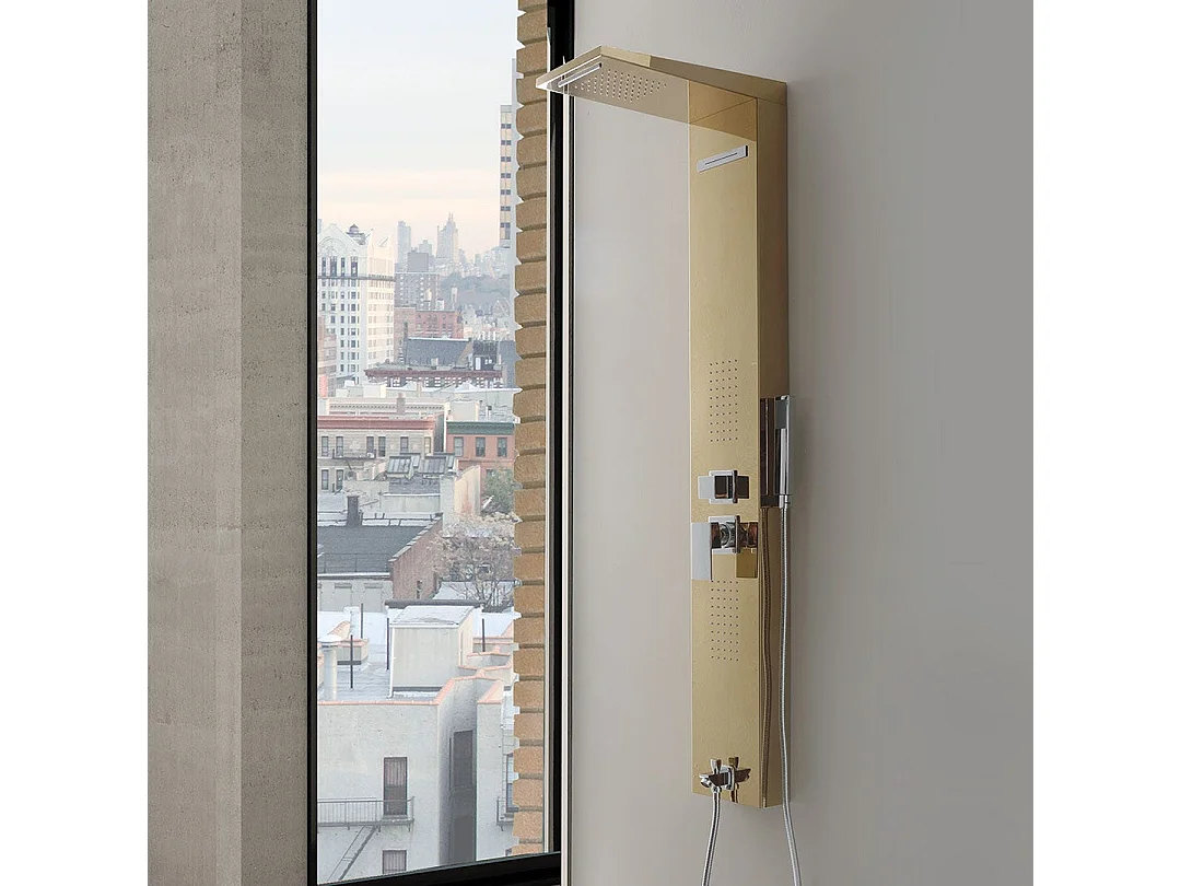 Panneau De Douche Or Avec Hydromassage Et Design Moderne Mural H 150Cm