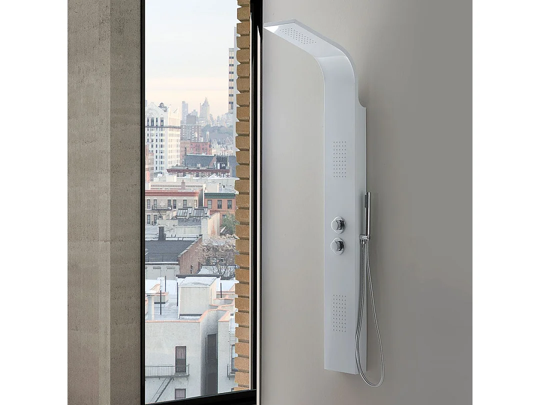 Panneau De Douche En Aluminium Blanc Avec Pommeau Et Hydromassage