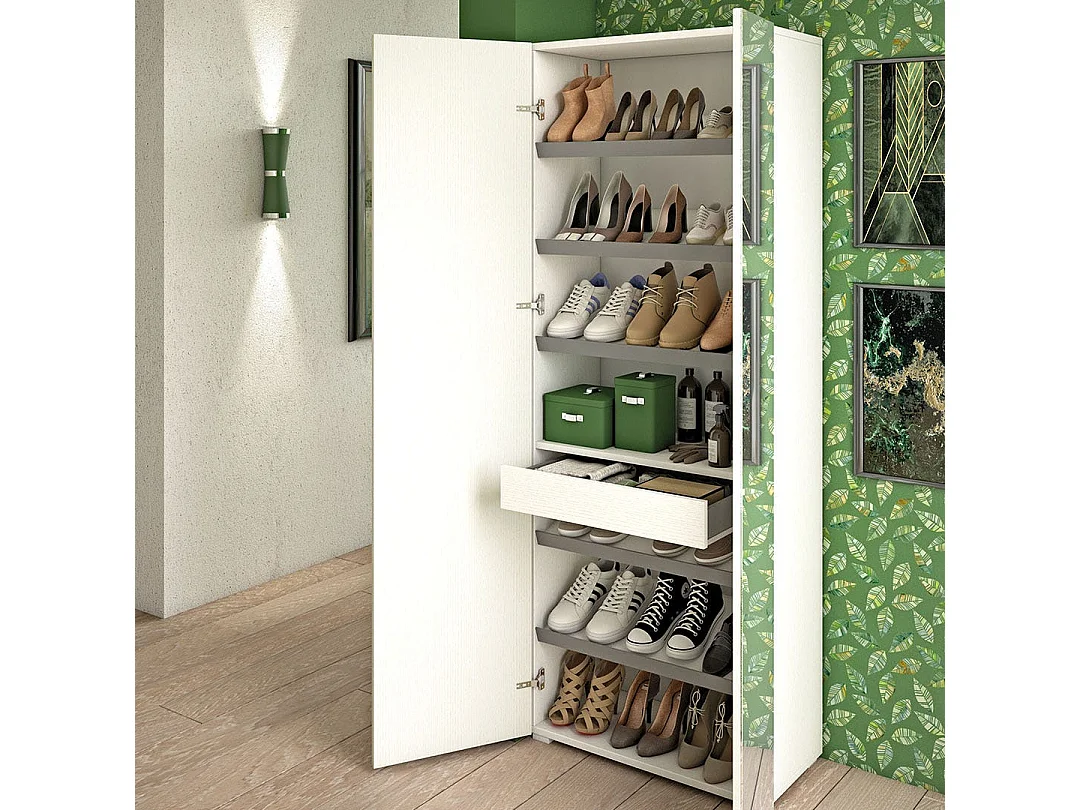 Armoire De Salle De Bains Multifonctionnelle En Béton Et Blanc Avec Miroir