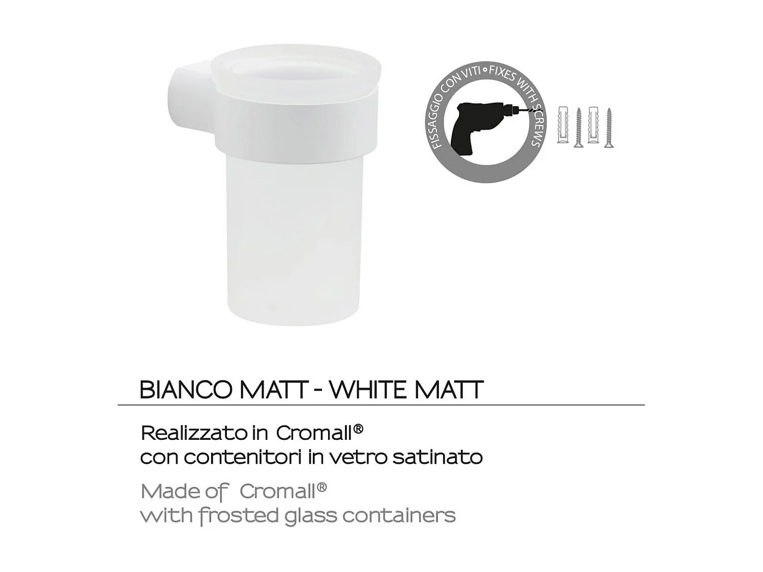 Porte-Brosse À Dents En Verre/Laiton Chromé Blanc Mat - Fixation Par Vis Incluse | Giacinto