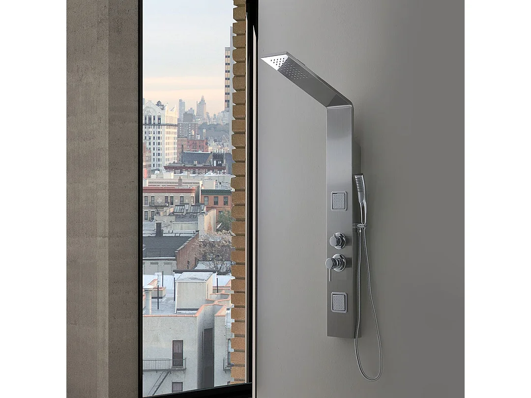 Panneau De Douche En Acier Brossé Avec Hydromassage Et Pommeau Supérieur