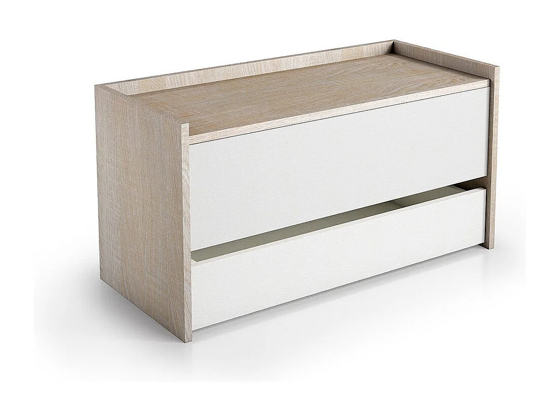 Coffre De Rangement En Chêne Avec Façade Blanche