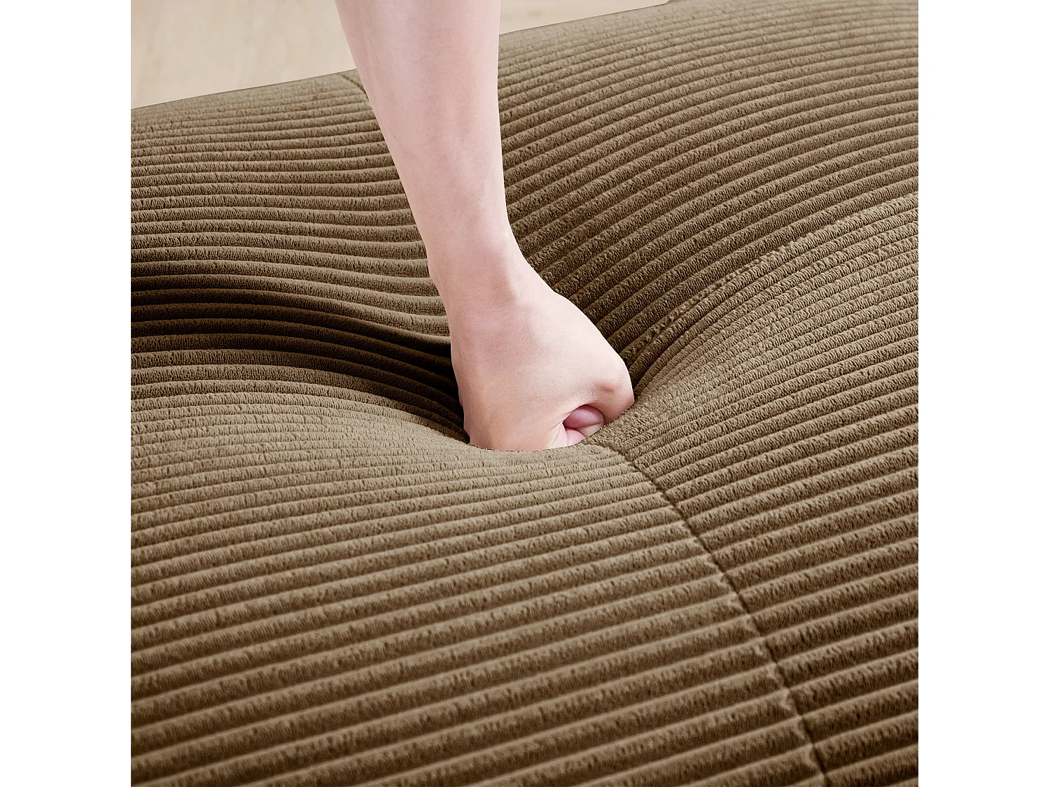 Canapé modulable en velours côtelé - 2 places - avec 2 oreillers et 2 pouf - dessous antidérapant - 208x178x70cm - Marron