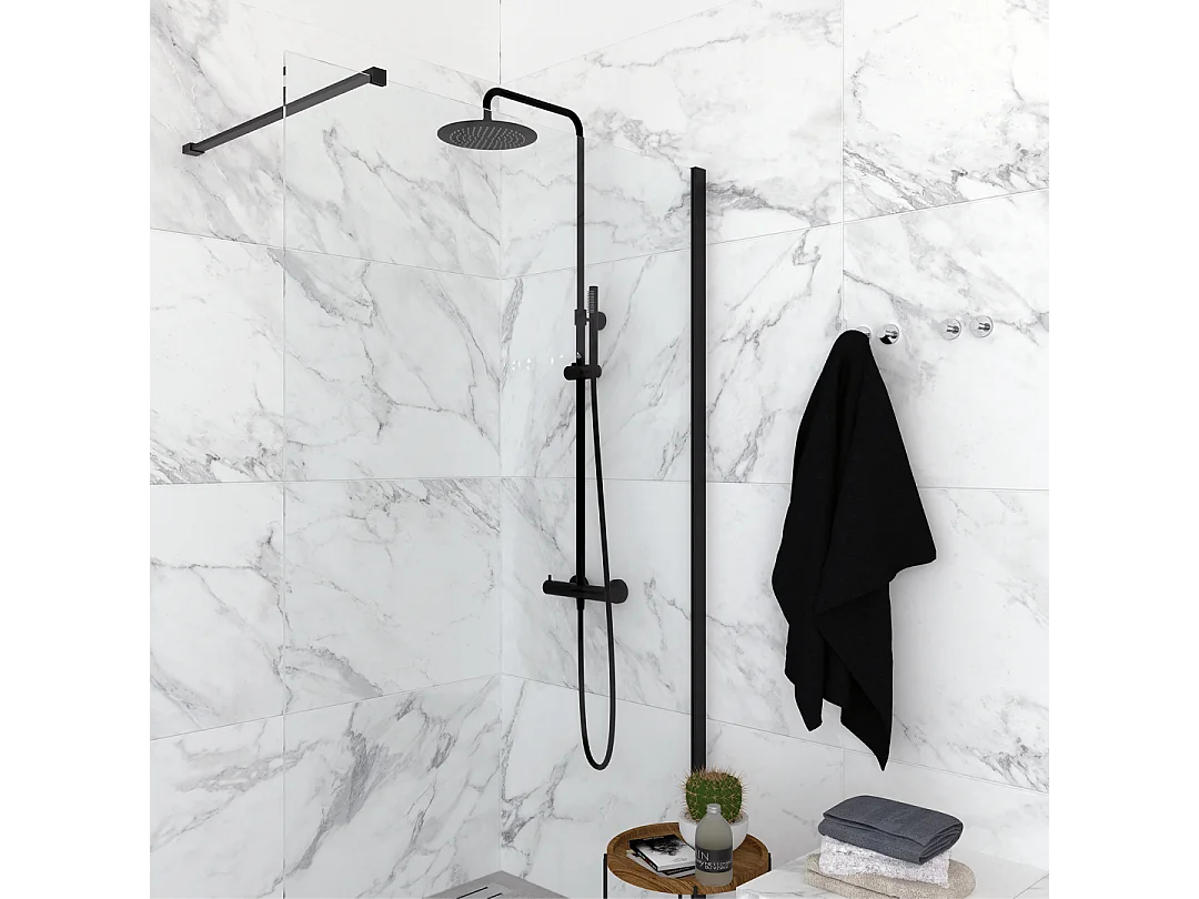 Colonne De Douche Thermostatique Ronde Noir Mat