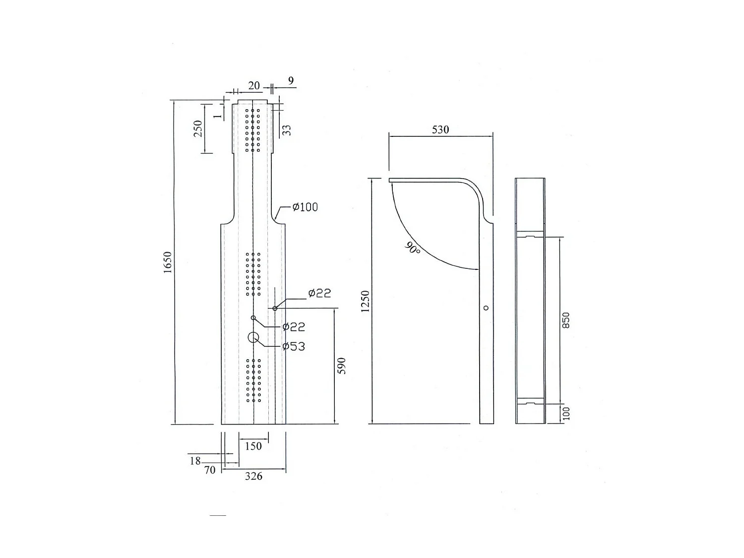 Panneau De Douche En Acier Inoxydable 304 Brossé H 125Cm