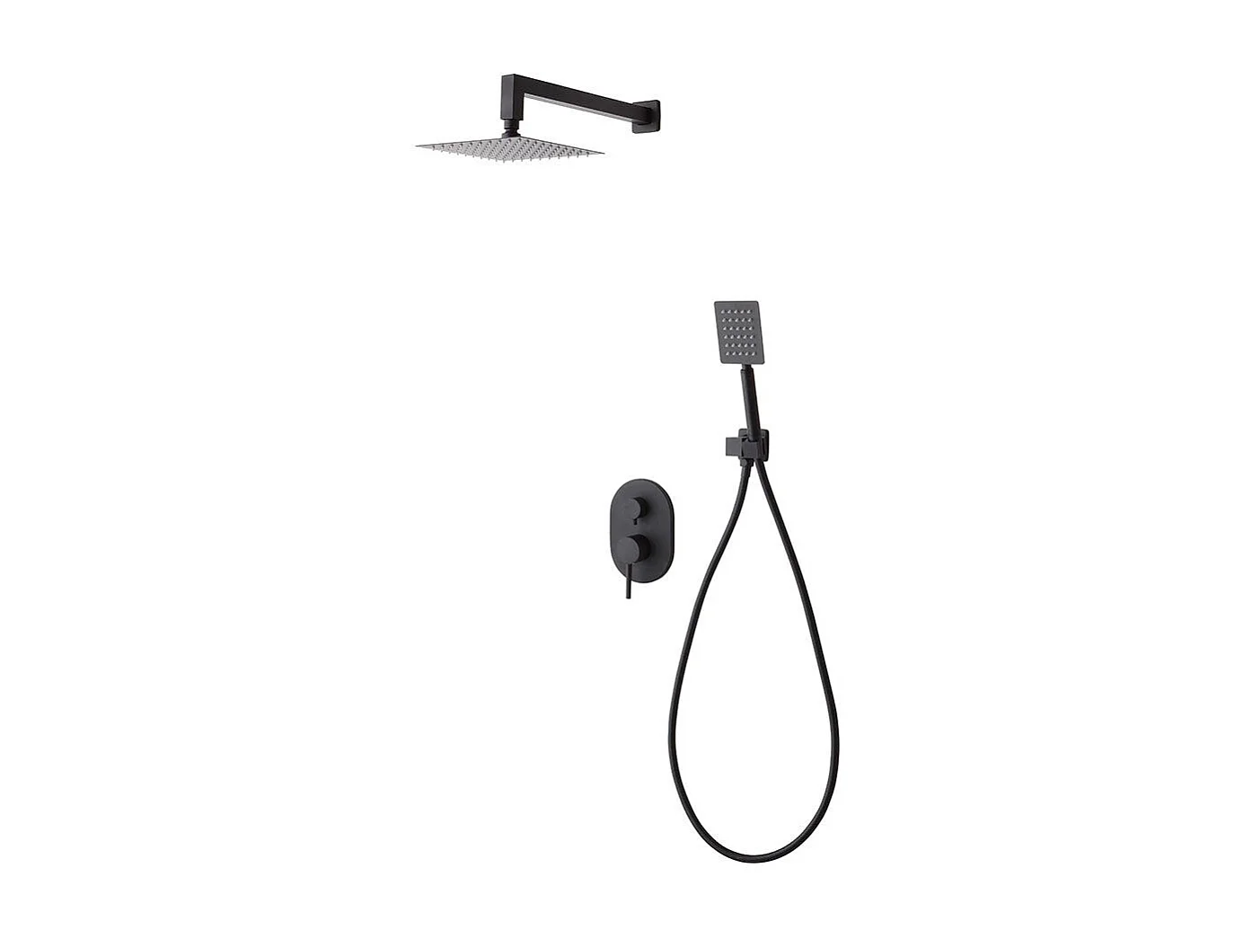 Set De Douche Complet: Pomme Haute, Support Mural, Ensemble De Douche En Noir Mat