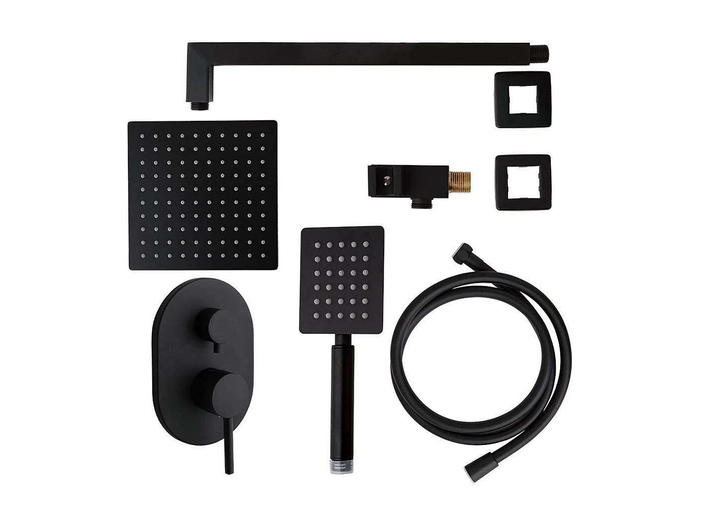 Set De Douche Complet: Pomme Haute, Support Mural, Ensemble De Douche En Noir Mat